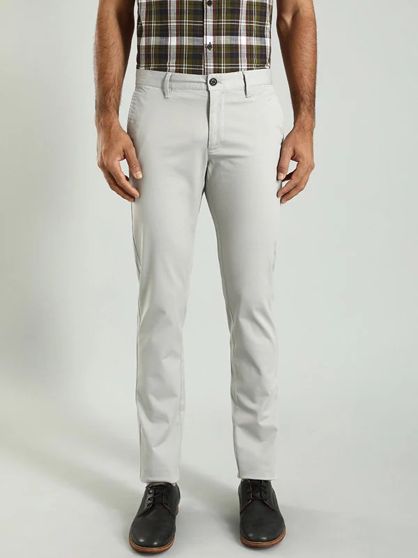 Indian Terrain Men's Slim Fit Solid Grey Trousers